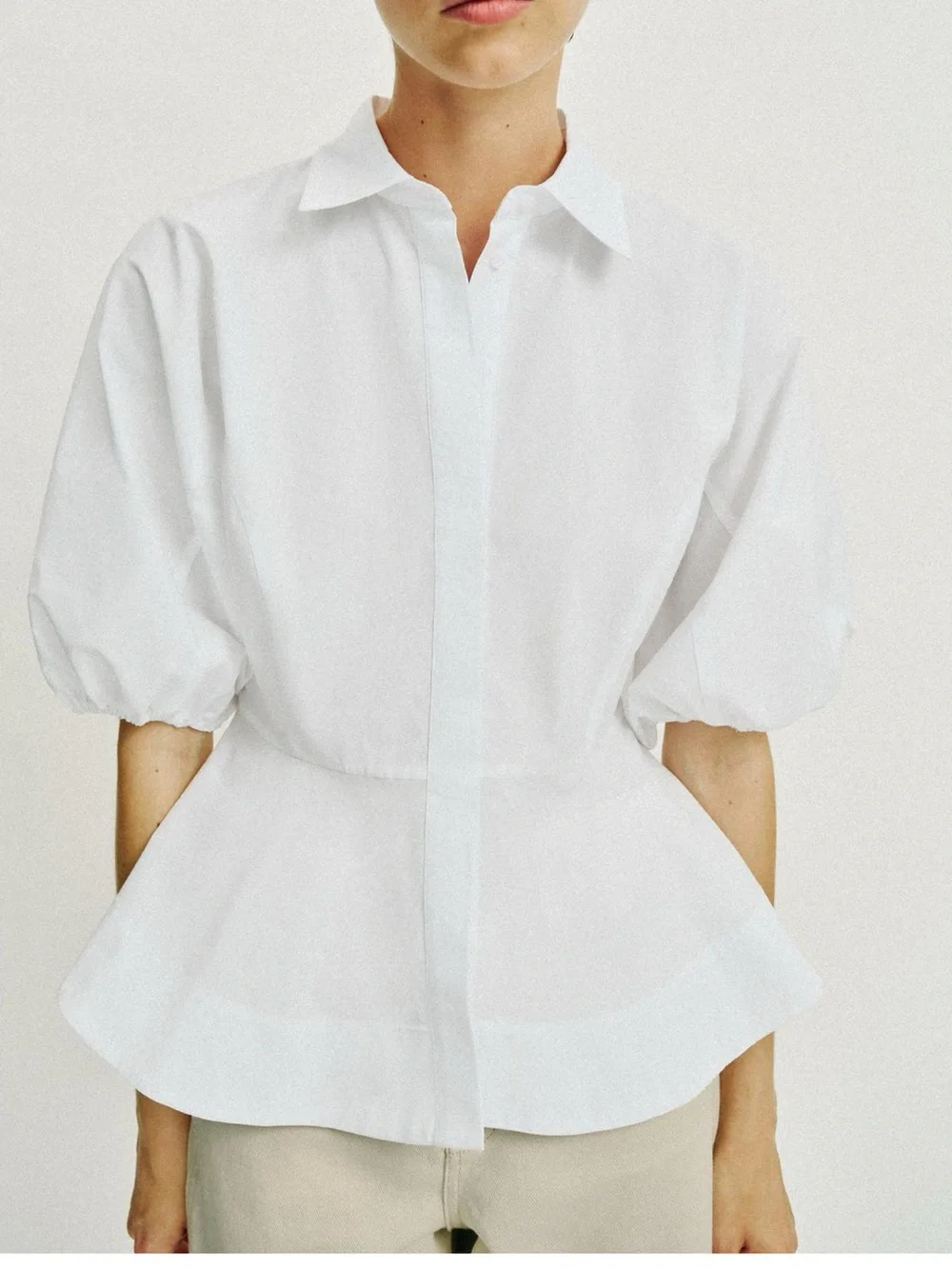 Zara White peplum shirt with Puff Sleeve